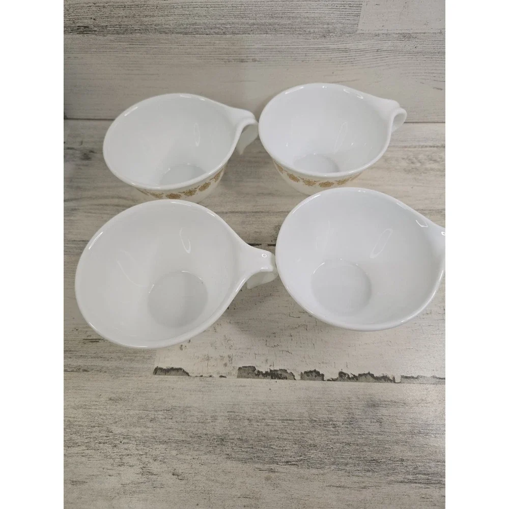 Corelle Butterfly‎ Gold Tea Cups Set of 4 Hook Handle White Vitrelle Corning USA
